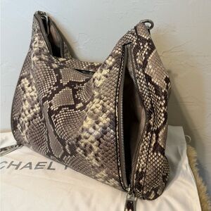 Michael Kors Snake Embossed Leather Hobo Bag in Brown and Cream